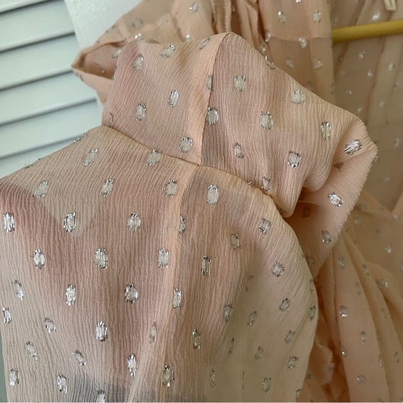 Rebecca Taylor x Revolve Metallic Dot Ruffle Blouse Long Sleeve | Pink | Size 10 - Picture 10 of 16
